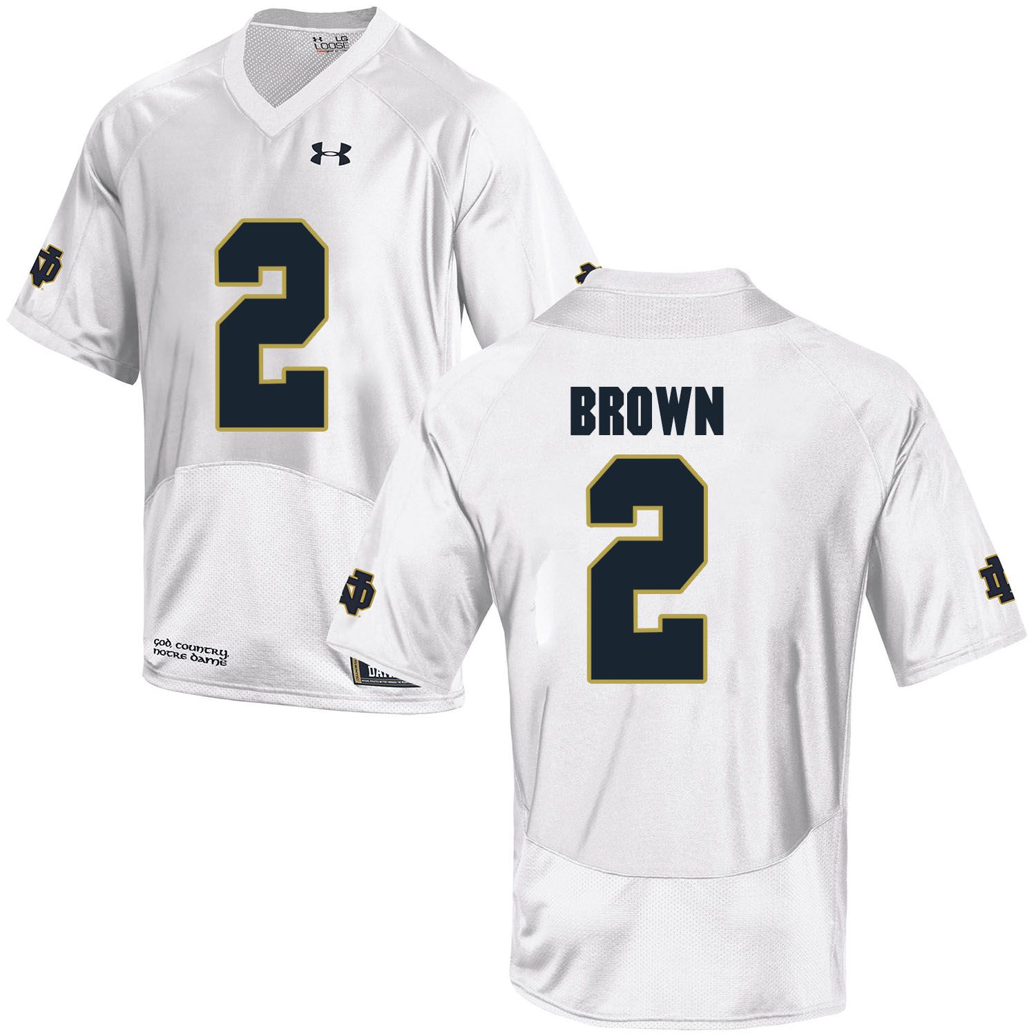 Men Norte Dame Fighting Irish #2 Brown White Customized NCAA Jerseys